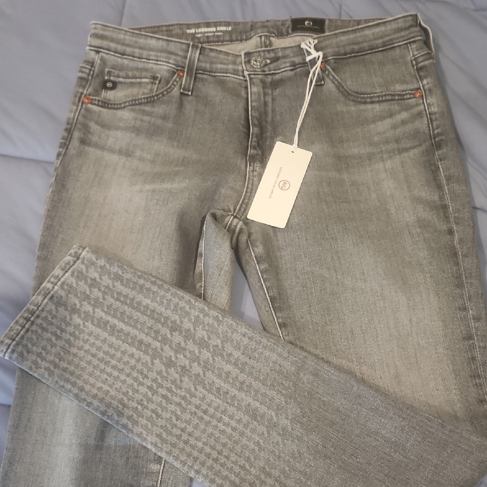 NWT AG The Legging Ankle Houndstooth Bottoms Grey Size 27